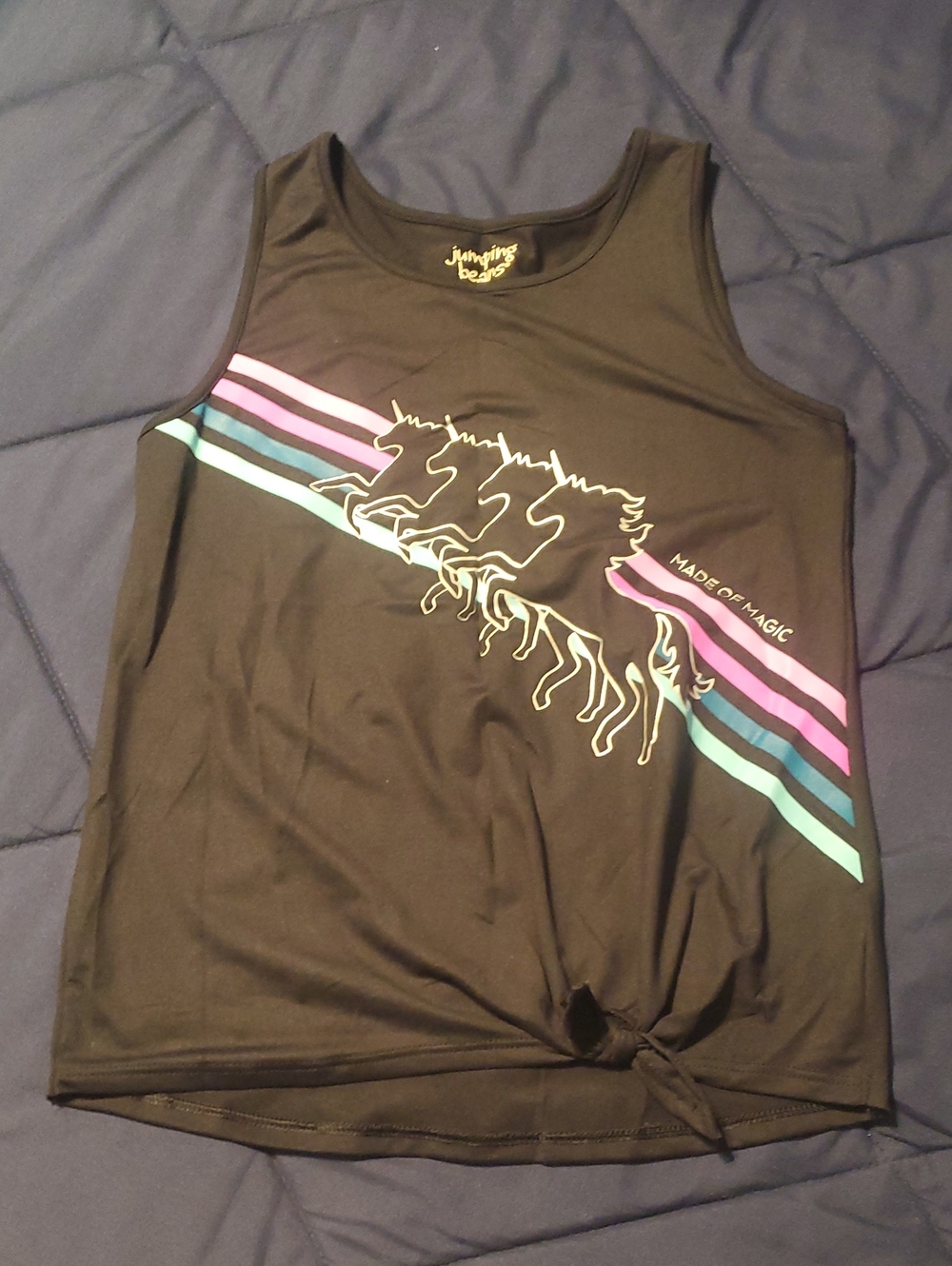 jumping beans Black Tank Top with Unicorn Stripe Graphic